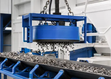 Suspended magnet for conveyor tramp iron removal