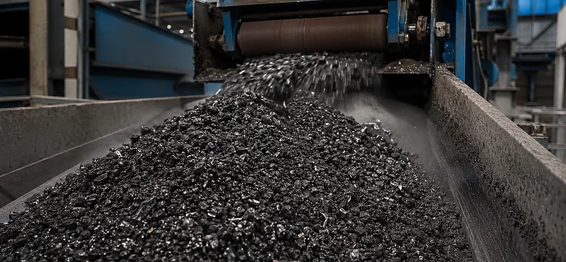 Industrial slag and ash line before magnetic separation
