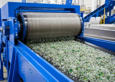 Magnetic separator removing iron from glass cullet