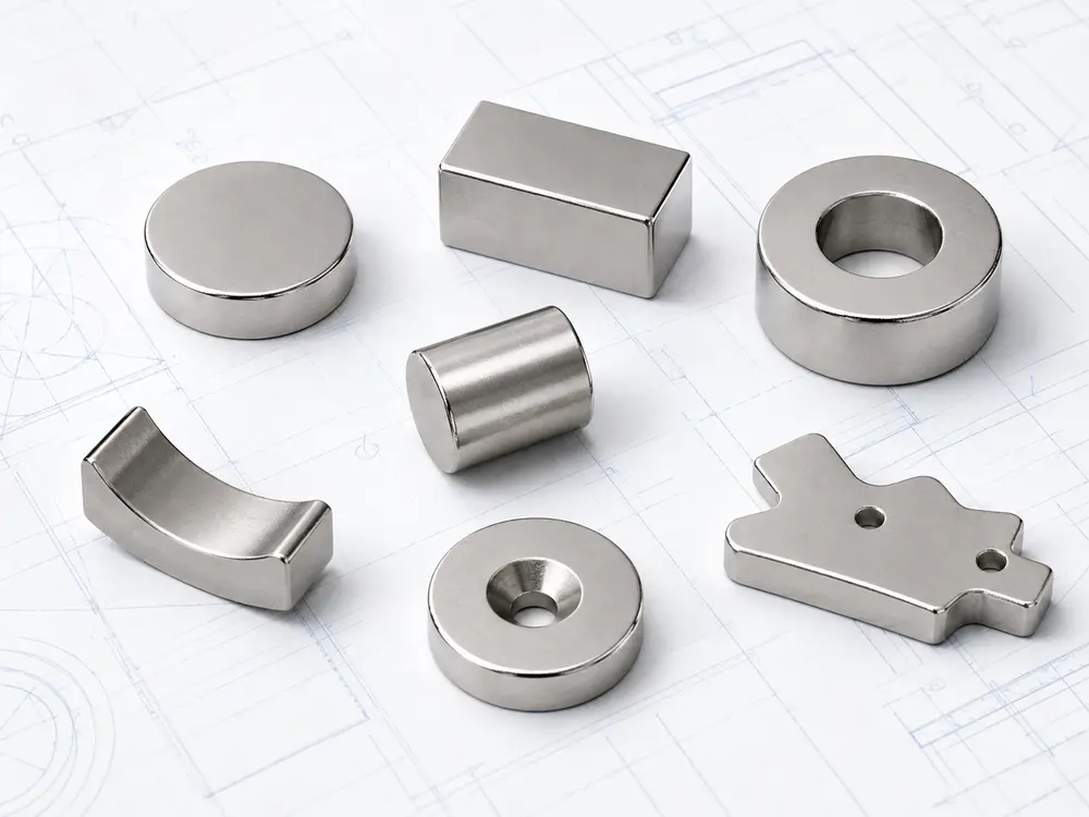 Custom neodymium magnet shapes including disc block ring cylinder arc and countersunk magnets
