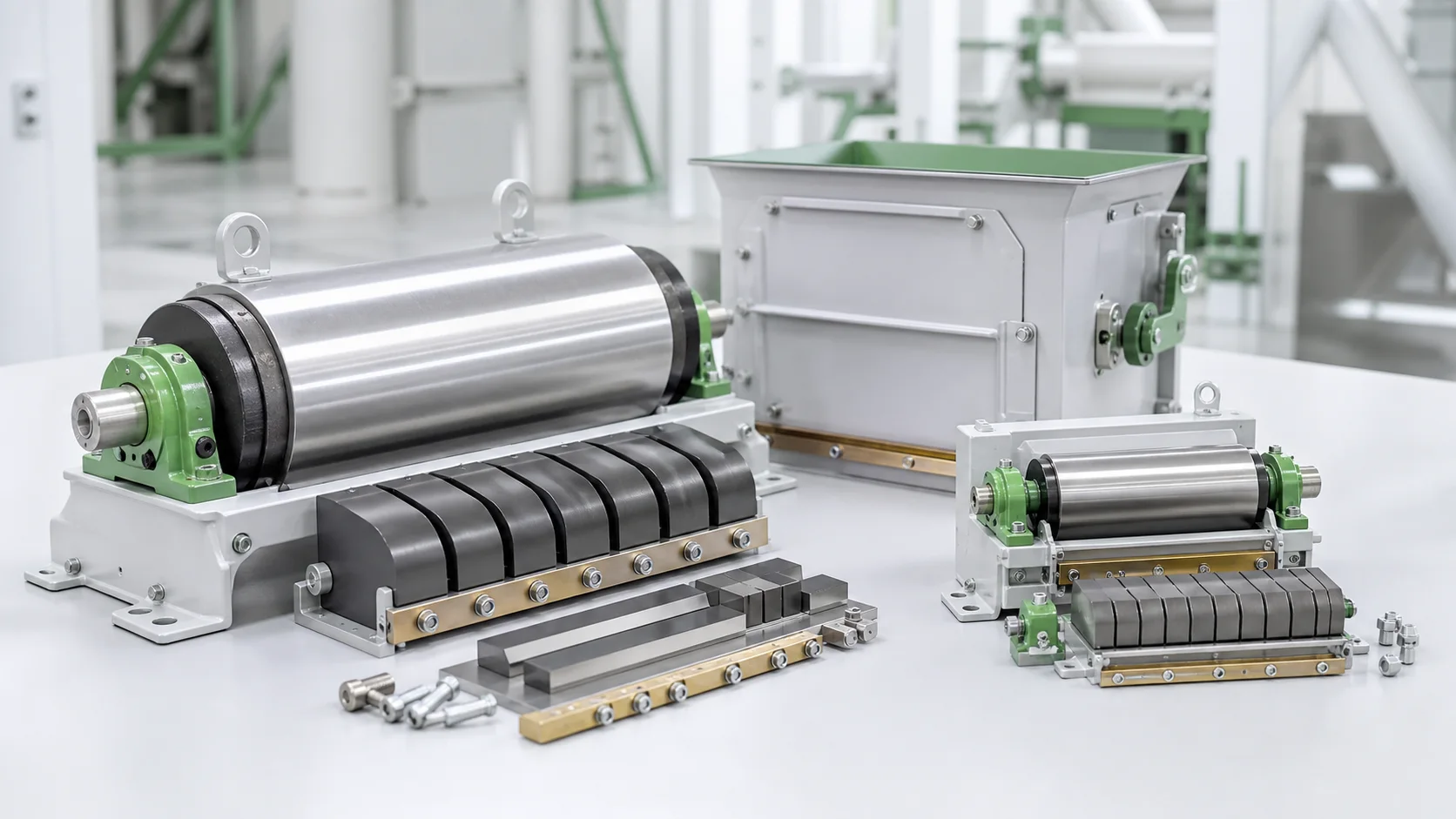 Ferrite and rare earth magnetic separator components prepared for comparison