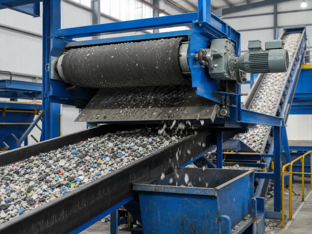 plastic recycling industrial magnetic separation scene