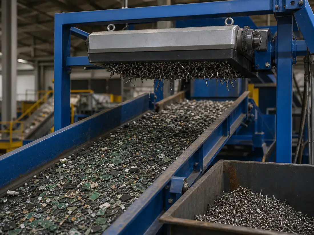 slag recycling industrial magnetic separation scene