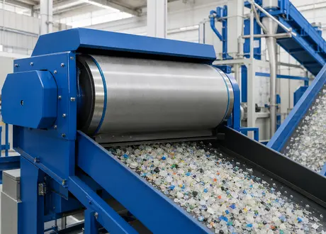 Magnetic separation for plastic recycling flakes