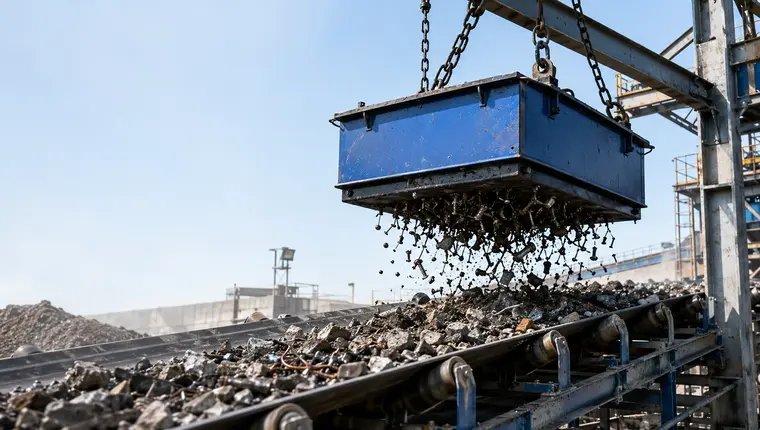Suspended magnet working field over conveyor